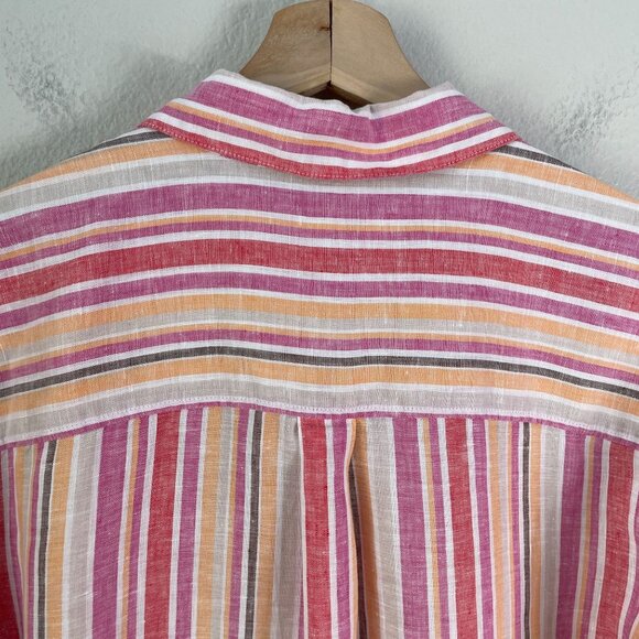Chicos Womens 16 Pink Orange Striped 100% Linen Button Up Shirt Long Sleeve Top - Picture 12 of 12